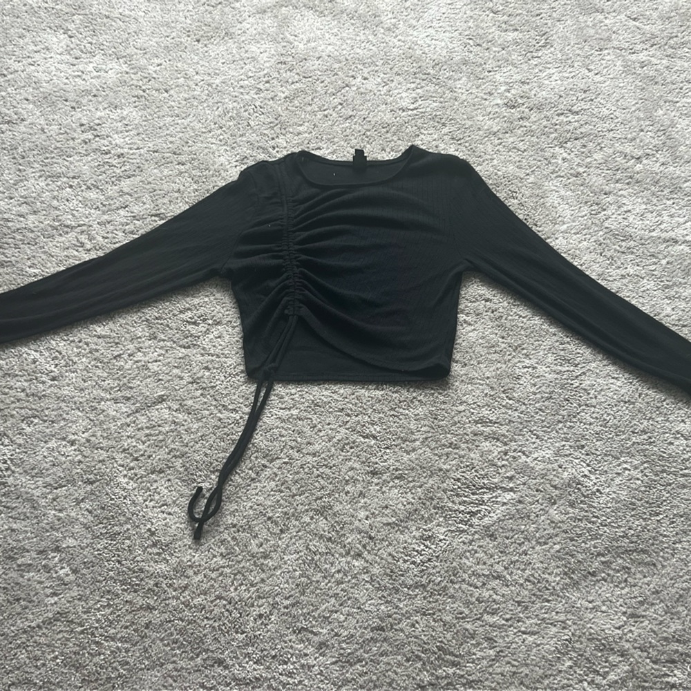Black Ruched Cropped Sweater